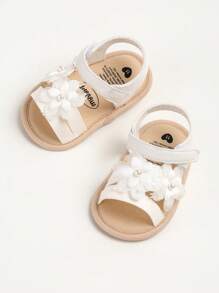 Infant Infant Girls Summer Sandals With Flower Bowknot Soft Sole Wedding Dress Flats Newborn First Walkers Crib Dress Shoes - White - View 7