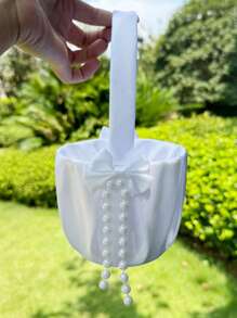 1 pieza Canasta grande para niña de las flores para bodas, canasta de boda de hadas, canasta de pétalos de marfil, confeti, dulces, suministros para fiestas, canasta de frutas, decoración del hogar, regalos, decoraciones de cumpleaños, decoraciones de fiesta, decoraciones de despedida de soltera, verano, playa, regreso a la escuela, suministros escolares, decoración de habitación