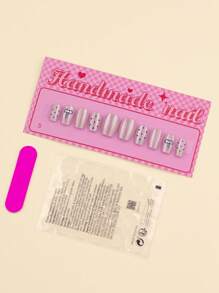 10 Stück Katzenauge Nägel mit schwarzen Punkten, Aufklebe-Nägel mit Schleifendekor, Glitzer-Fake-Nägel in kurzer Sargform, Maniküre-Set inklusive 1 Stück Blatt Klebestreifen & 1 Stück Mini-Feile, perfekt für den täglichen Gebrauch, Nagelbedarf