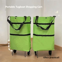 橙色 1 件/绿色 1 件 可折叠便携式购物袋、杂货店购物车、小拉车、手提包、家用带轮拉车、快递提货手拉车、小拖车