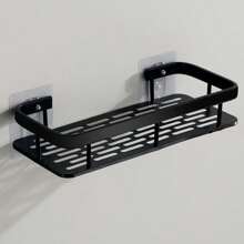 1pc Shower Rack, Adhesive Shower Rack With Hook, No Need For Drilling, Wall Mounted Rust Proof High-End Storage Bathroom, Kitchen, Storage Rack,Racks For Storage,Shelf,Black Home Bathroom Decor Fall Decor Back To School