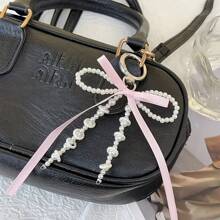 Elegant Beaded Ribbon Bow Keychain - Fashionable Bag Accessory Y2K Bows - Pink - View 3