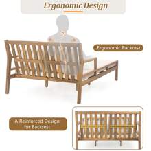 MERAX Outdoor Daybed, Patio Daybed With Four Pillows, Wooden Outdoor Bed With Curved Armrests For Poolside, Backyard, Garden (Light Teak+Beige Cushion) (Gray+Beige Cushion) - Light Teak+Beige Cushion - View 6