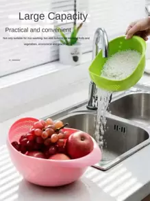 1 Pieza Cesta De Lavado De Arroz Multifuncional Para Cocina, Colador Y Escurridera De Arroz De Plástico Con Cuenco De Lavado Para Frutas Y Verduras - Beis - Ver 3