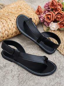 2025 Giày sandal mũi tròn đế bằng thời trang phong cách mới của Châu Âu & Mỹ dành cho nữ đi biển ngoài trời hàng ngày thoải mái thanh lịch, trực tiếp từ nhà máy - màu đen - Xem 7