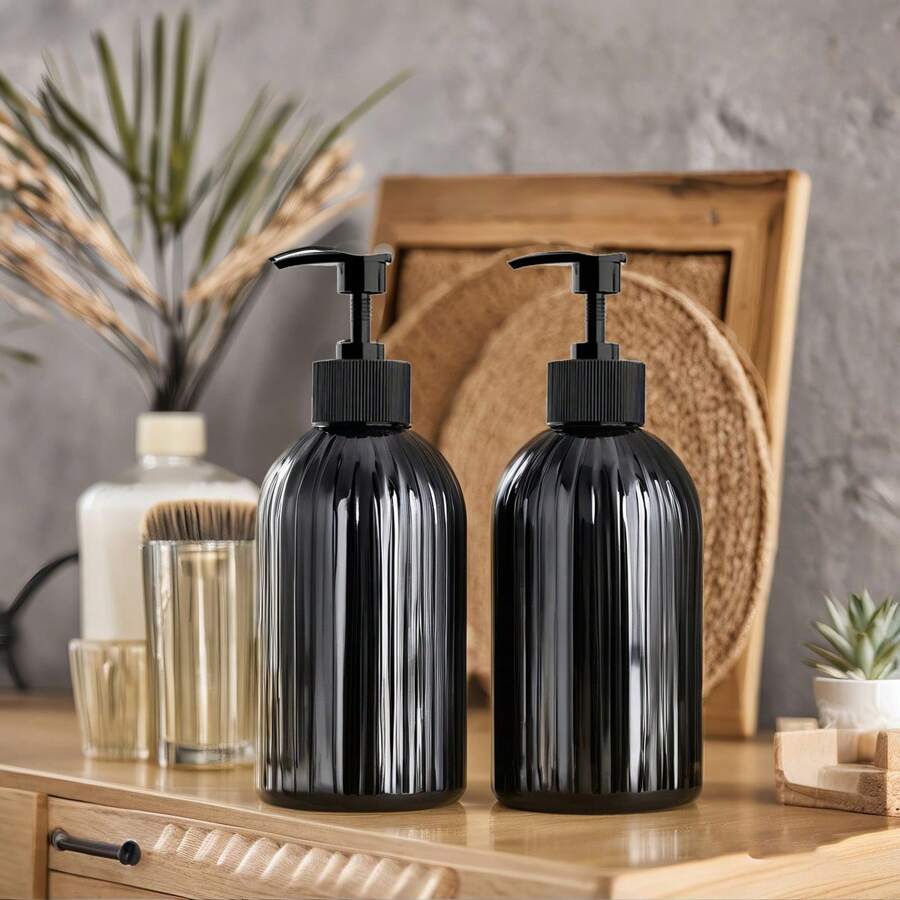 LEAPAIR 1/2 peças Dispenser de Sabonete Recarregável de 500ml com Bomba de Plástico, Dispenser de Bomba de Bambu, Suporte para Garrafa, para Shampoo, Condicionador, Loção, Sabonete Líquido para Banheiro e Chuveiro, Garrafa de Linha de Loção, Garrafa de Limpeza, Decoração de Casa e Móveis, Decoração de Banheiro, Decoração de Outono, De Volta às Aulas