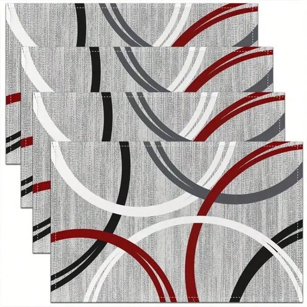 2/4/6pcs Abstract Geometric Placemats, Red Black White Modern Pattern Placemats For Kitchen, Dining Room And Restaurant Decoration, Heatproof Washable Polyester Linen Blend Rectangular Dining Table Mats, Abstract Design Placemats 12*18in