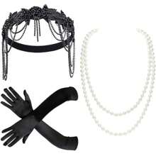 1920s 3-Piece Headpiece Set, Including Headband, Hair Pin And Pearl Necklace, Vintage Accessories Prom - Multicolor - View 2