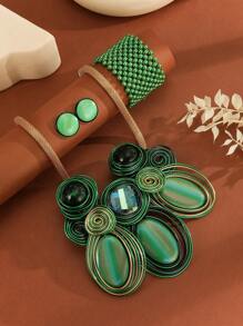 夸张多层手工串珠编织波西米亚风项链耳环套装，铝线和亚克力，适合派对、婚礼、度假、欧盟、美国、韩国风格 - 彩色 - 查看 6