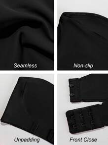 2pcs/Set Front Closure Solid Color Strapless Padded Comfortable Bra Wireless Black+PINK For Women - Multicolor - View 6