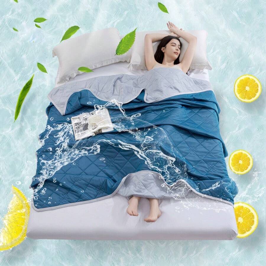 1pc Oversized Cooling Blanket Suitable For Hot Sleepers, Double-Sided Design Breathable Comfy Cooling Mat, Lightweight Soft Cool Quilt For Summer Sleep - Blue - View 1