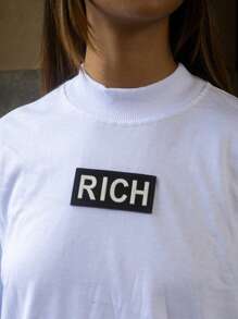 Oversized High Neck T-Shirt Premium Rubber Black White Streetwear - trắng - Xem 9