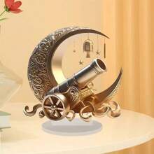 1 pieza Adorno de escritorio acrílico con media luna y cañón de Ramadán en 2D - Perfecto para decoración del hogar, oficina o cafetería, regalo ideal para festividades