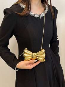 蝴蝶结艺术袁苏凤链条女士小方包2025春夏新款简约单肩斜挎包 - 金色 - 查看 12