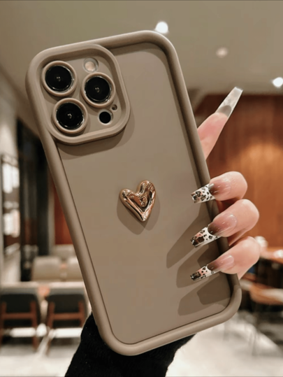 حافظة هاتف كاملة الحماية والأناقة مع تصميم قلب لامع - متوافقة مع أجهزة آبل 16/15/14/13/12/11، ريدمي، هونر، أوبو - بني وأسود مقاوم للماء والصدمات ومقاوم للخدش