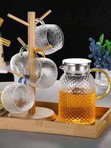 1pc Glass Water Pitcher Set, Large Capacity, Grain Pattern Cold Water Jug, Can Add Hot Water, Home Use