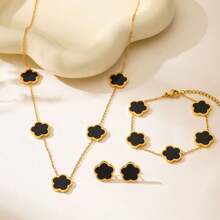 4pcs/Set Floral Leaf Pendant Necklace, Bracelet, Earrings Jewelry Set For Women, Fashion Versatile Accessory For Daily, Party, Vacation Wear - Multicolor - View 3
