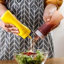 3pcs 3-Hole Extrusion Bottle, Ketchup Extrusion Plastic Condiment Extrusion Bottle, Sauce Ketchup Mustard Syrup Barbecue, Kitchen Crafts Extrusion Bottle