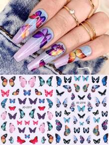 3片装3D逼真蝴蝶美甲贴纸，彩色混合尺寸蝴蝶图案，春夏自粘美甲贴，DIY沙龙美甲装饰，美甲贴片，适合女性和女孩