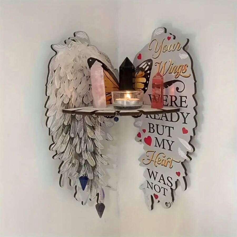 Wall Mounted Corner Shelf Wings Butterfly Wooden Floating Corner Shelves Wooden Wings Corner Wall Shelf Wings Corner Shelf Home Wall Decor - 灰色 - 查看 1