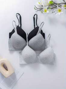 3Pcs Solid Seamless Push Up Bras --Three-Breasted Adjustable Shoulder Straps Underwire Bras - Multicolor - View 4