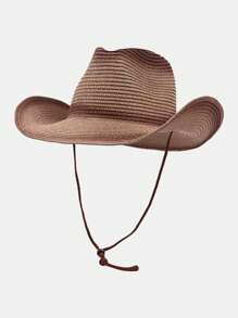 1 pieza Sombrero de vaquero occidental, sombrero de paja de color degradado retro, sombrero de protección solar para verano para senderismo, pesca y actividades al aire libre