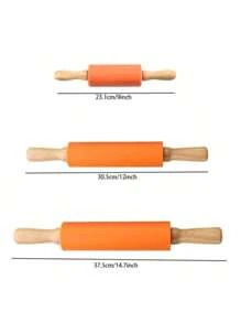 1 Stück Silikonausrollholz, antihaftbeschichtet, Holzgriff, Teigroller
