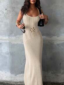 Women's Solid Color Minimalist Daily Wear Halter Neck Tie-Up Knitted Sweater Dress