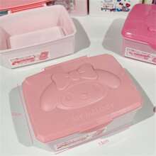 Sanrio 1 szt. Sanrio Hello Kitty Cartoon Cute Flip Style Pudełko do przechowywania, podkładka pod biżuterię i makijaż, wielofunkcyjne, pyłoszczelne pudełko do przechowywania na biurko. Materiał ABS z wzorem kreskówkowym, nadaje się na blat stołu w sypialni, jadalni, łazienki