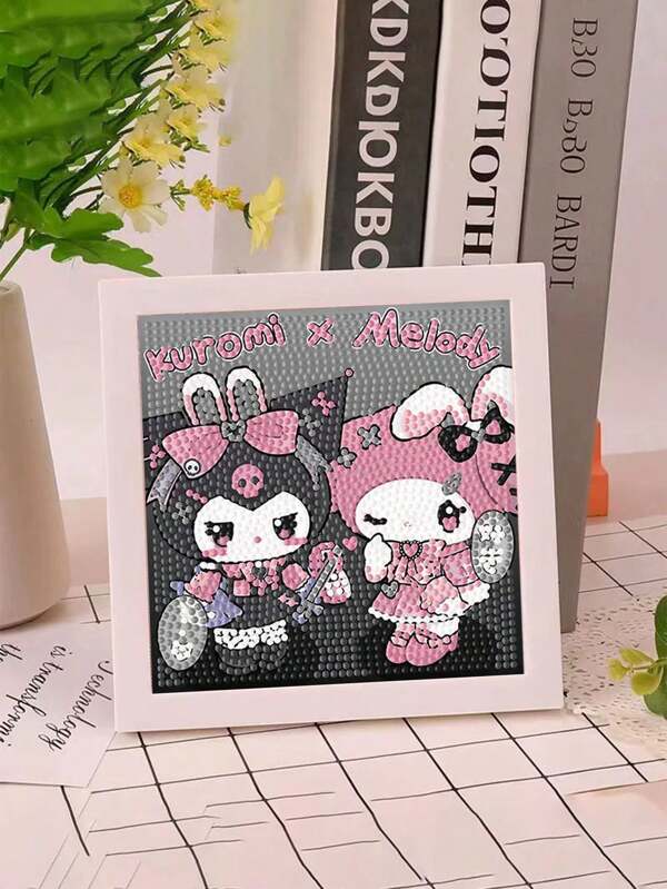 Sanrio Kuromi Crystal Rhinestone Decor Painting, Cute Cartoon Couple DIY Craft Kit With Frame, Birthday Gift Gifts Graduation Diamond Painting Diamond Art