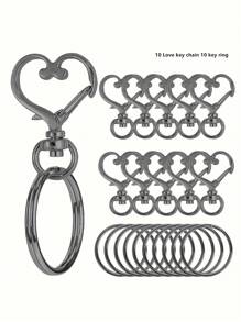 20 件/套心形旋转扣钩带钥匙圈 - （10 个钥匙链+10 个钥匙圈）彩色金属弹簧扣适用于 DIY 工艺品、珠宝、挂绳和装饰品 - 锌合金龙虾扣开口环 - 彩色 - 查看 11