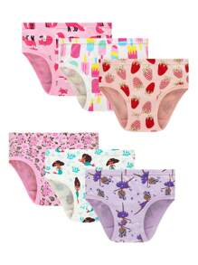 6 件装 女童美人鱼、心形、彩虹棉质三角裤 - 彩色 - 查看 2