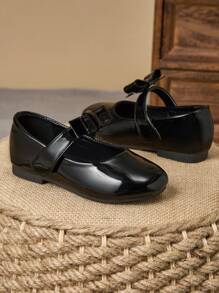 1 Paio di scarpe da principessa con fiocco nero per bambine, scarpe con punta tonda morbide per campus/studenti/coro, stile scolastico carino e alla moda