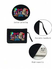 Bolso de maquillaje con estampado de "Maestro" como regalo de apreciación para profesores, monedero de lino, bolsa de cosméticos con forro sin cierre - Perfecto para educadores y personal escolar, regalo de agradecimiento para maestros, accesorios casuales y elegantes para salidas, vacaciones, traslados diarios, bolsa de cosméticos - Multicolor - Ver 2