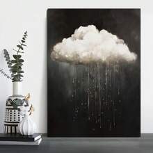 Framed Modern Abstract Canvas Prints Wall Art Vintage Rain Cloud Oil Painting Wall Art White Clouds In The Sky Nature Abstract Minimalist Home Artwork Decoration For Bedroom, Bathroom, Farmhous - Framed - View 1