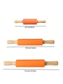1pc Silicone Rolling Pin With Wooden Handle, Non-Stick Dough Roller