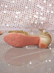 1 双女童闪亮高跟公主凉鞋，适合夏季 - 金色 - 查看 7