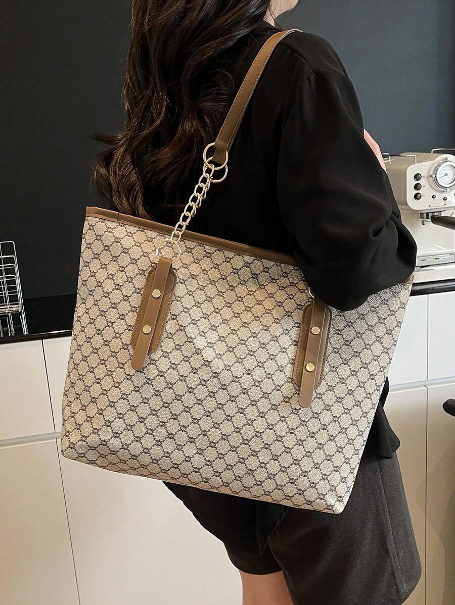 Large Capacity Tote Bag, Unique Personalized Commuter Bag, New Arrival Delicate Niche Shoulder Bag, High-Quality Women Handbag - Grey - View 1