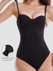 Women's One-Piece Shapewear Bodysuit, Sleeveless Sexy Removable Adjustable Strap Bodycon Bodysuit Full Body Shaping Shaper With Padded Bra And Thong