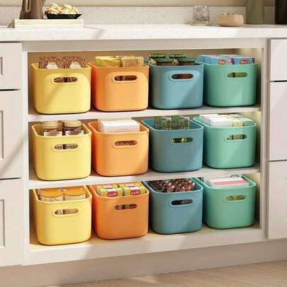 1/4 Packs Modern Stackable Storage Bins With Lids - Waterproof Polypropylene Organizer Containers With Handles, Rectangular Flip-Top Baskets For Shelves, Multi-Purpose For Crafts, Snacks, Desk & Dorm Organization