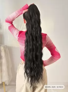 Tóc giả đuôi ngựa màu đen dài 32 inch, kiểu sóng nước, chịu nhiệt, phù hợp cho bé gái và phụ nữ sử dụng hàng ngày. - màu đen - Xem 6