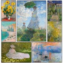 1pc Botanical Monet Exhibition Artwork Canvas Paintings Famous Artist Wall Arts Posters For Bedroom Office Home Decor No Frame ﻿ - Multicolor - View 2