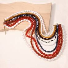 1 pieza de Collar multicapa con cuentas y perlas, Gargantilla elegante inspirada en el vintaje para fiestas