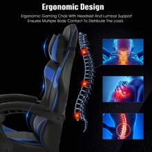 OYAJIA Gaming Chair, Ergonomic High Back Office Racing Chair With Armrest, Swivel Leather Desk Chairs With Adjustable Headrest And Lumbar Cushion For Office And Home,Lumbar Cushion With Massage - Black+Blue - View 4