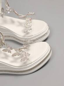 女士厚底坡跟凉鞋 夏季时尚水钻蝴蝶结凉鞋 女士白色厚底户外凉鞋 波西米亚风沙滩平底凉鞋 女士派对高跟凉鞋 女士仙女风低帮凉鞋 - 白色 - 查看 6