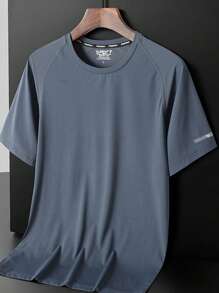 3 Stücke Herren Rundhals Kurzarm T-Shirts Set mit Buchstabenaufdruck für legere Outdoor-Sportaktivitäten (Dunkelblau + Blaugrau + Weiß)