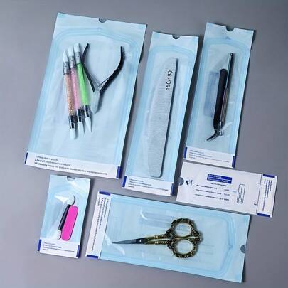 20/50/100PCS Disposable Self Sealing Bag Sterilization Pouch Bag 5Sizes Sterilization Bag For Manicure Tools Stainless Steel Drill Tweezers Scissor Nail Art Storage Supplies