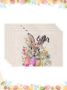 1pc/4pcs/6pcs Easter Decorative Placemats, Rabbit, Flower, Egg, Cross & Letter Linen Placemats, Dirt-Resistant, Suitable For Home, Restaurant & Dining Room, Home Decor
