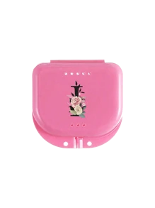 玫瑰图案 A-Z 牙科正畸保持器假牙粉色收纳盒，牙套盒，假牙盒，透气正畸牙套盒，保持器盒，牙科收纳盒，假牙放置盒，易于使用，方便携带，牙套牙套矫正器盒，口腔卫生牙套收纳盒，家用办公宿舍用品，家用收纳用品，牙科配件