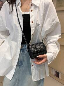 Borsetta mini, semplice e versatile, con texture di alta qualità, cinturino con catena dorata e strass, può essere indossata sulla spalla o sotto il braccio, adatta per primavera ed estate